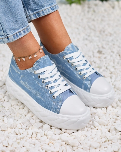 Royalfashion Blaue Damen Denim Sneakers mit geriebenem Nerolera