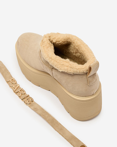 Royalfashion Beige Damenschuhe a'la Schneestiefel mit Ornament Parisela