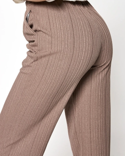 Brown Women's Wide Ribbed Pants - Clothing