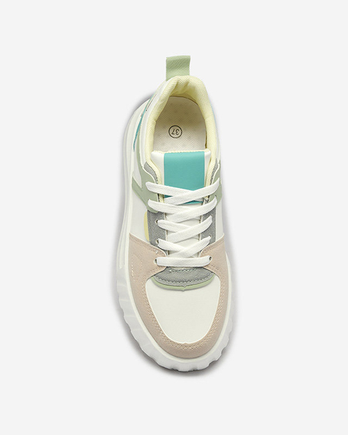 Жіночі повсякденні спортивні туфлі з екошкіри білого кольору із зеленими вставками Netiris - Взуття