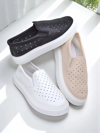 Damen Slip-ons Callista Beige aus ökologischem Leder auf einer Plattform