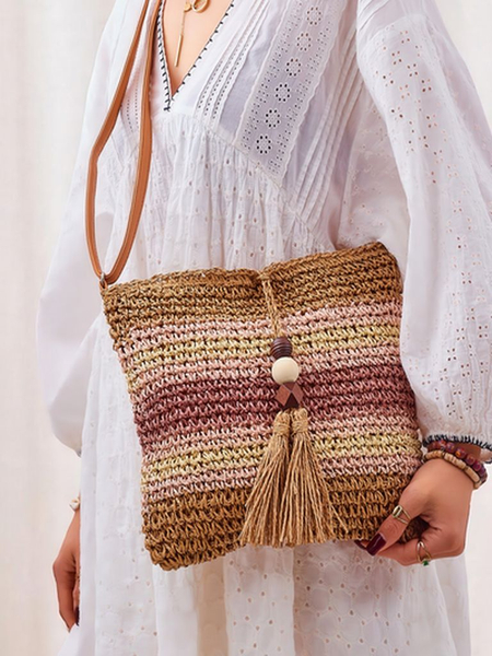 Royalfashion Kleine Strohtasche für Damen mit Streifen-Charm Mini