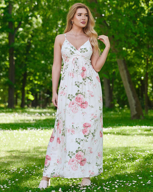 Luftiges, weißes, geblümtes Damenkleid - Kleidung