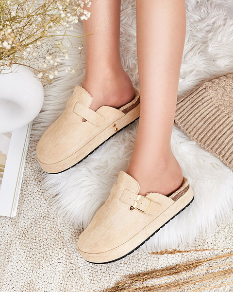 Royalfashion Damenpantoffeln mit Schafsfell und Schnalle Kajis