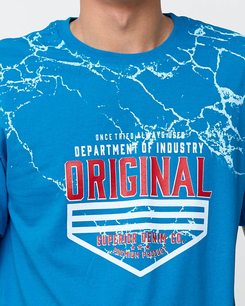 Чоловіча бірюзова футболка з принтом - Одяг