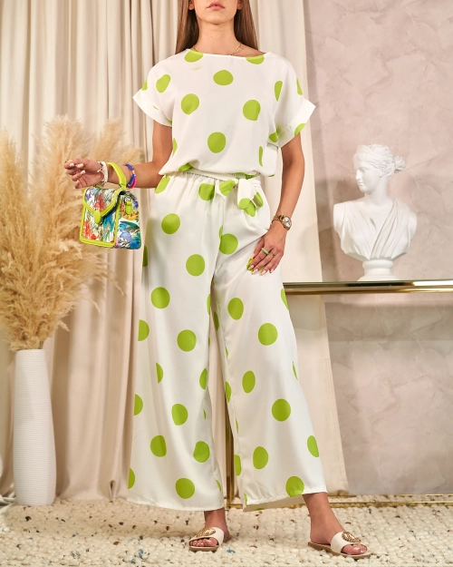 Royalfashion Зелено-білий жіночий комплект в горошок