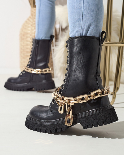 Schwarzer Damenstiefel mit Goldkette Azerik - Schuhe