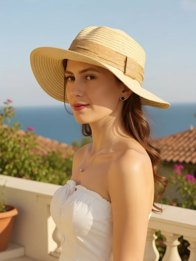 Royalfashion Damen-Strohhut Schleife Whisper