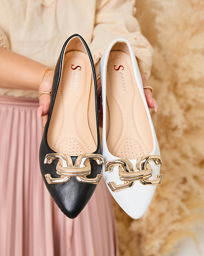 Royalfashion Schwarze Damen-Ballerinas mit spitzer Spitze und Verzierung auf der Nase Figgda