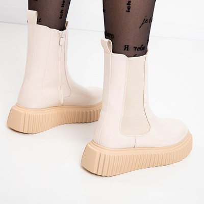 Beige lackierte Monka-Stiefel für Damen - Schuhe