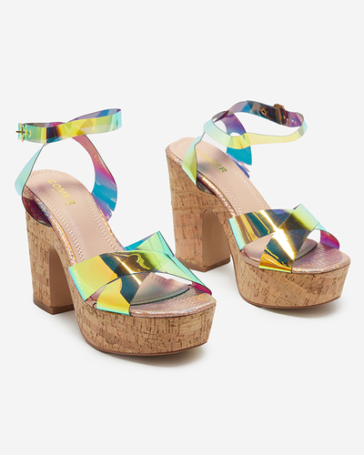 Roségoldene holografische Damensandalen auf dem Pfosten Tenssy - Schuhe