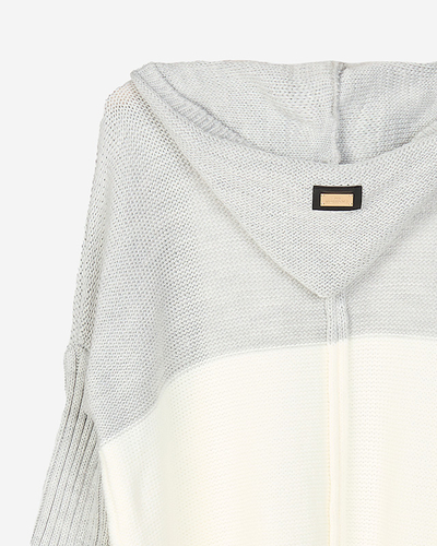Langer Cape-Pullover für Damen in Grau, Creme und Rosa - Kleidung