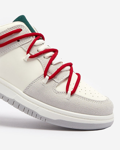 Weiße und graue Damen-Sport-Sneakers mit roten Schnürsenkeln Olierinc - Schuhe