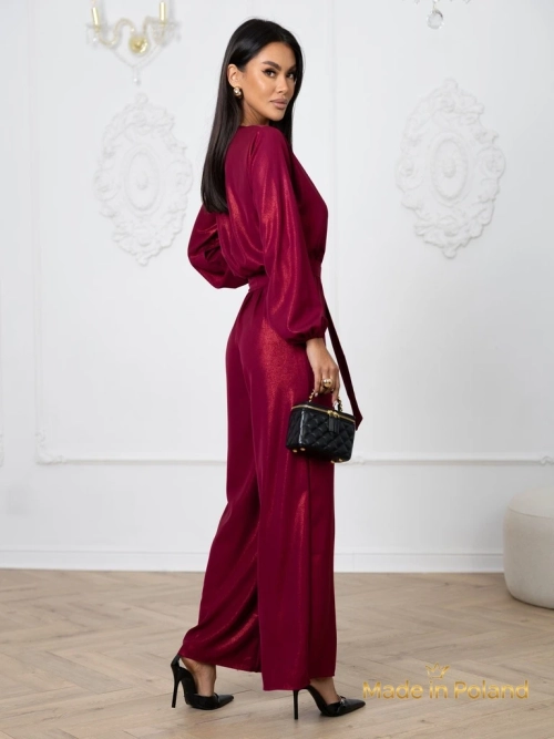 Жіночий комбінезон 'Valentina' бордовий з довгим рукавом та широкими штанинами