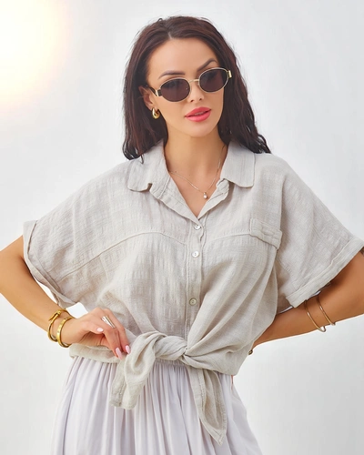 Royalfashion Damen Baumwollhemd mit Prägung und kurzen Ärmeln