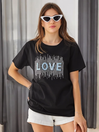 Royalfashion Damen Baumwoll-T-Shirt LOVE mit Strass