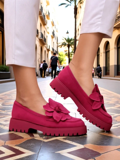 Royalfashion Eco-Suede Damenmokassins mit Floverse-Blume