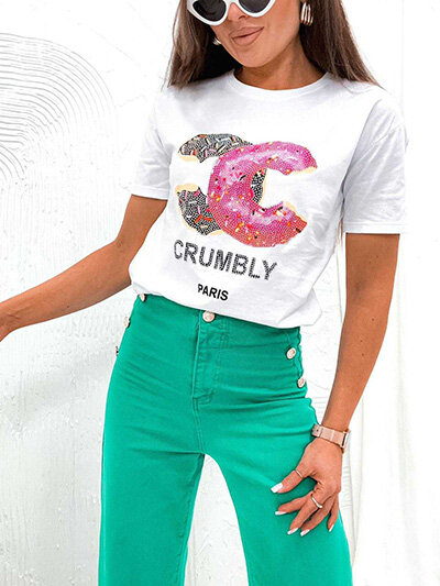 Royalfashion Damen-T-Shirt mit Druck und Zirkonen