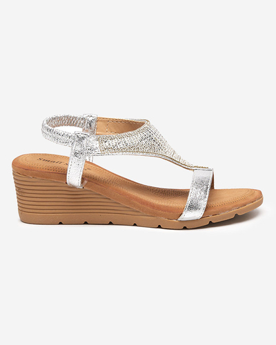 Damensandalen mit Keilabsatz in Silber Serrifo- Footwear