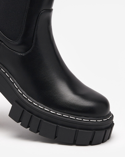 Schwarze hohe Damenstiefel mit Kunstleder Eareulia - Schuhe