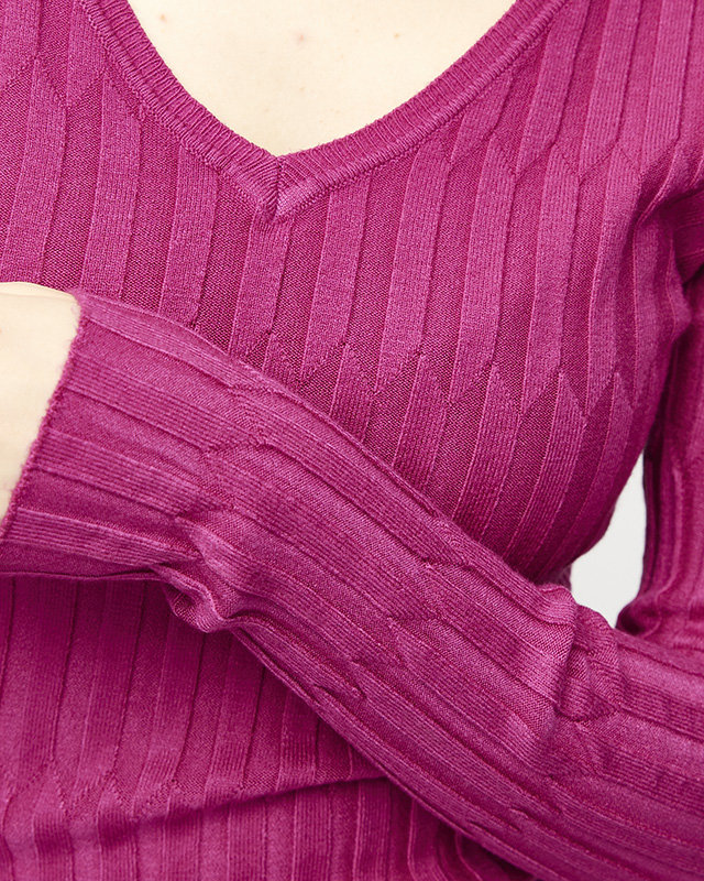 Fuchsia Damenpullover mit V-Ausschnitt - Kleidung