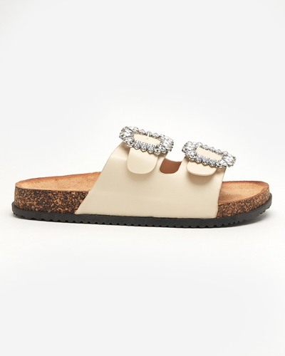 Beige Damenhausschuhe mit Schnallen Oterina - Schuhe
