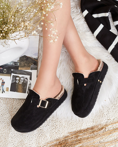 Royalfashion Damenpantoffeln mit Schafsfell und Schnalle Kajis
