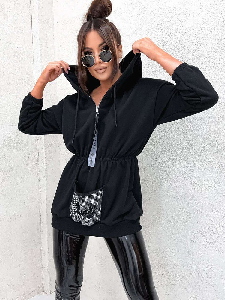 Royalfashion Schwarzes Damen-Sweatshirt mit Zirkonen