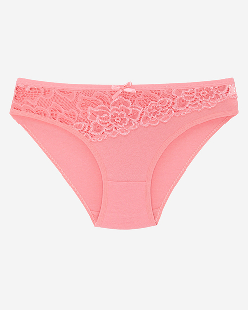 Коралові жіночі трусики з мереживом