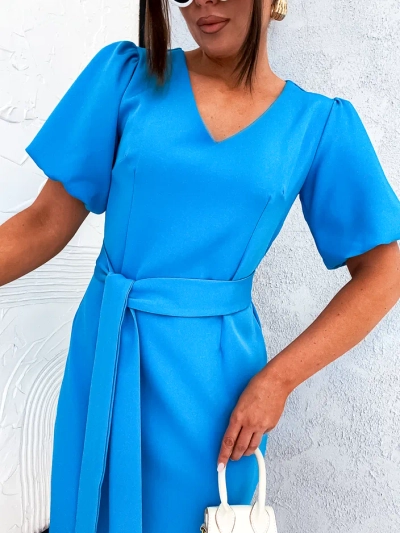 Royalfashion Damen Mini Kleid mit Puffärmeln und V-Ausschnitt