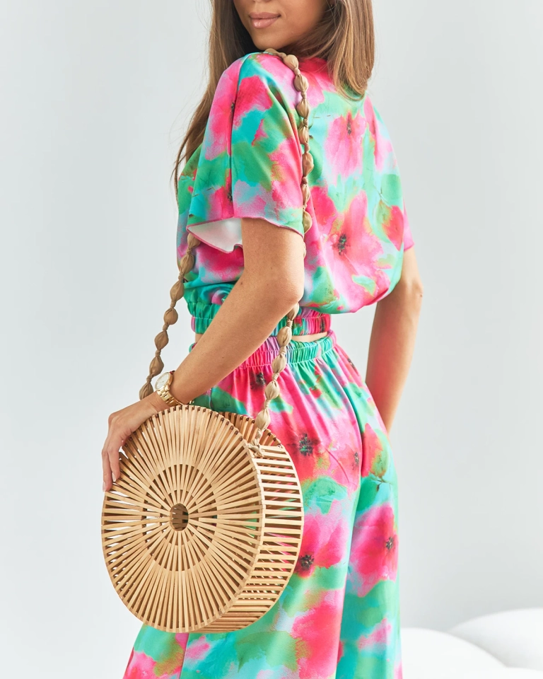 Royalfashion Grün-rosa Damen-Print-Set