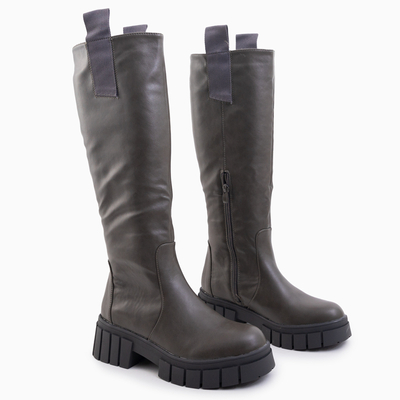 Dunkelgrüne kniehohe Stiefel für Damen mit flachen Absätzen Bitsy - Schuhe