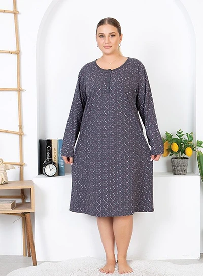 Royalfashion Baumwollnachthemd mit Blumen PLUS SIZE