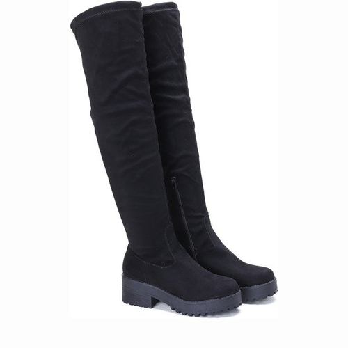 Czarne, długie kozaki na słupku 6 cm - Obuwie