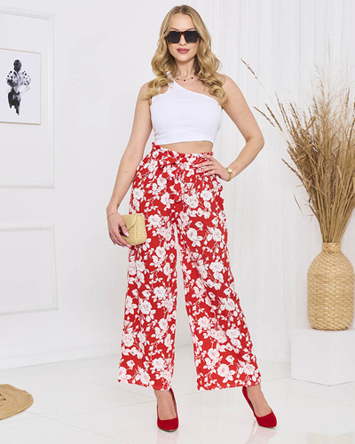 Rote Palazzo-Hose mit Blumenmuster - Kleidung