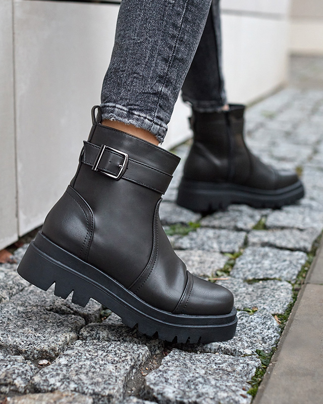 Schwarze Damenstiefel mit Schnalle Utilas - Footwear