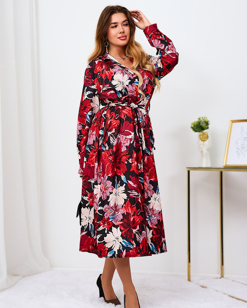 Royalfashion Червоно-бордова візерунчаста жіноча максі-сукня