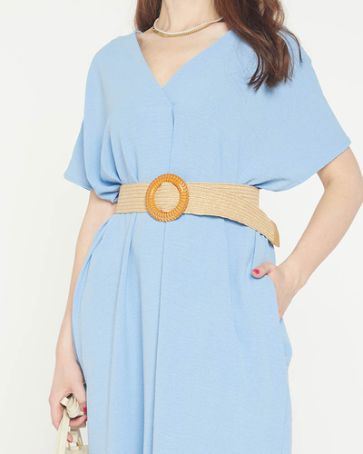 Blaues Oversize-Damenkleid mit Gürtel - Kleidung