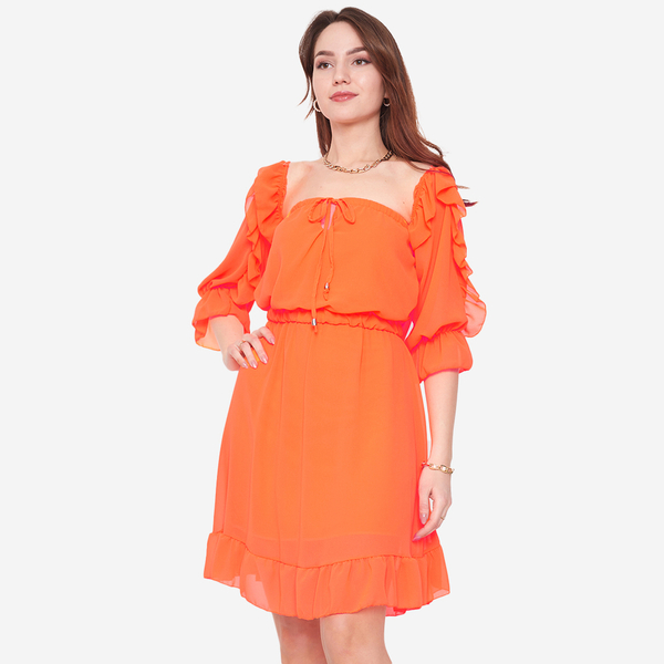 Neonfarbenes spanisches Damenkleid in Orange - Kleidung