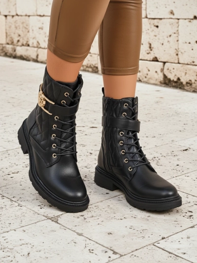 Gesteppte Damen Stiefeletten aus ökologischem Leder Sable Rose