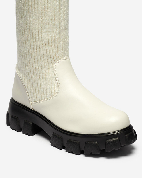 Жіночі високі черевики-сліпони в кольорі екрю Alerpi- Footwear