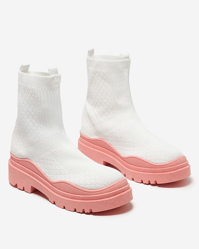 Weiße und rosafarbene Damenstiefel mit flachem Absatz Seritis - Footwear