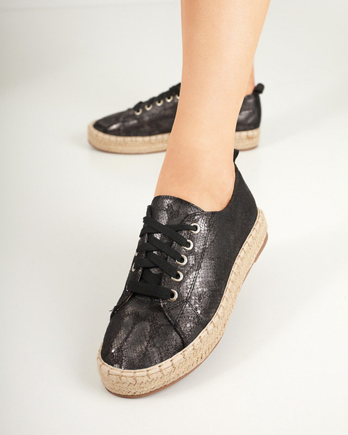 Чорні жіночі еспадрильї з блискучим тисненням Tenerica