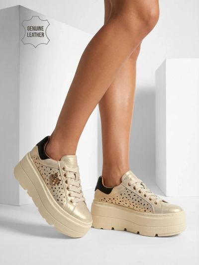 Ażurowe sportowe sneakersy damskie ze skóry naturalnej Atelle