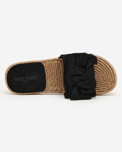 OUTLET Schwarze Damenhausschuhe mit Terina-Schleife - Schuhe