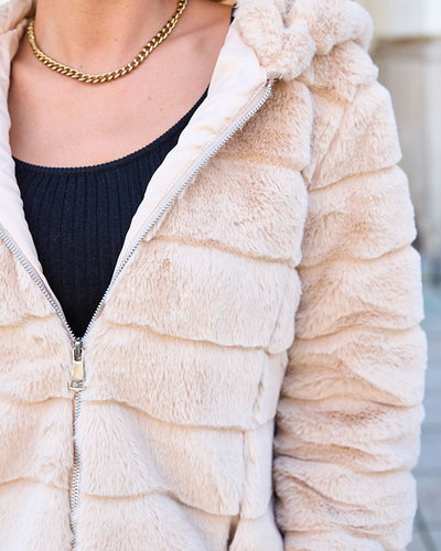 Royalfashion Beige Damen-Pelzimitatjacke
