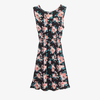 Schwarzes Kleid über dem Knie mit Blumen - Kleidung 1