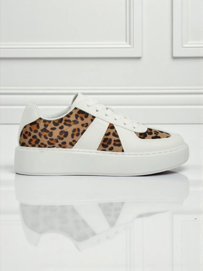 Damen Sneakers Calista Leopardia – Weißes Öko-Leder Stoff Frühling 4cm