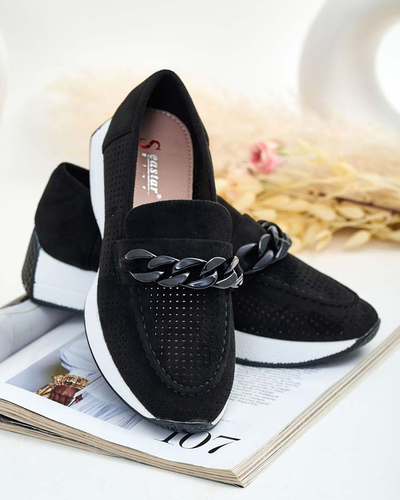 Royalfashion Durchbrochene Damen Mokassins mit Kette Isolla