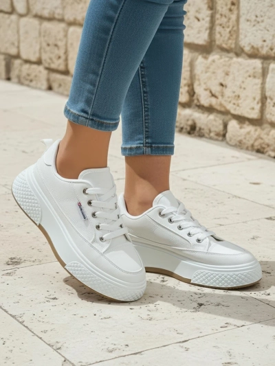 Damen Calypso Plateau Stoff Sneaker wei	 für Frühling und Sommer